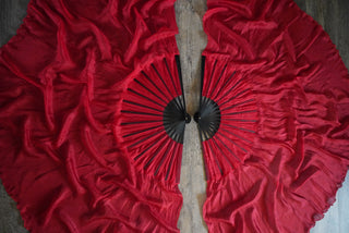 DISCOUNT Ruby Dragon Standard Half Moon Practice Fans // glue defect on veils