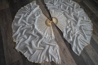 Gold Thread Moonlight White - Standard Size Half Moon Practice Fans