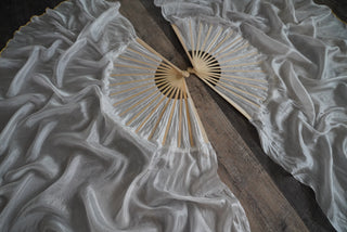 Gold Thread Moonlight White - Standard Size Half Moon Practice Fans