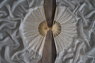 Gold Thread Moonlight White - Standard Size Half Moon Practice Fans