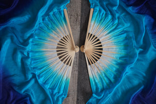 Sapphire Petals - Gold Thread - Standard Size Half Moon Practice Fans