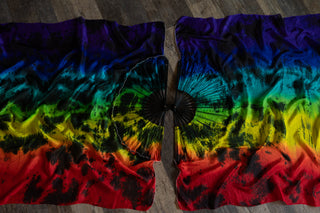 Black Rainbow - Queen Size Practice Fans - DISCOUNT - Black Bamboo Color Defect